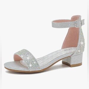 Dufannie Girls Size 10 Blingy Silver Low Heel Dress Ankle Strap Sandals Shoes
